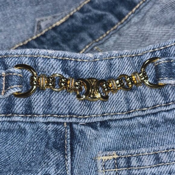 Celine Denim Mini Skirt w Triomphe Gourmette Chain Detail Blue Jean Grunge Japan - Picture 6 of 12